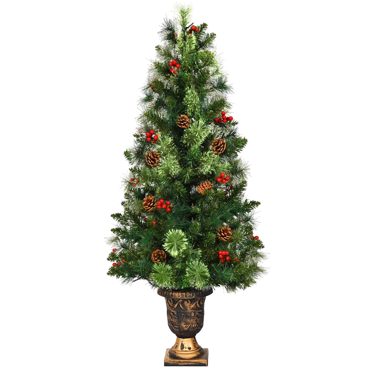 LED Christmas Tree with Red Berries Pine Cones DirectDeals, green artificial tree in urn on Tampa Home & Garden Store