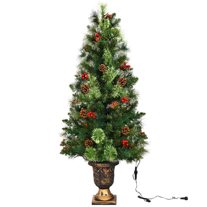LED Christmas Tree artificial with red berries and pine cones in decorative urn planter on Tampa Home & Garden Store