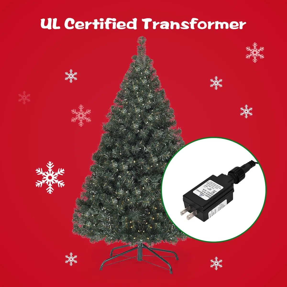 4.5 ft PVC pre-lit hinged artificial Christmas tree with UL-certified transformer and metal stand on Tampa Home & Garden Store