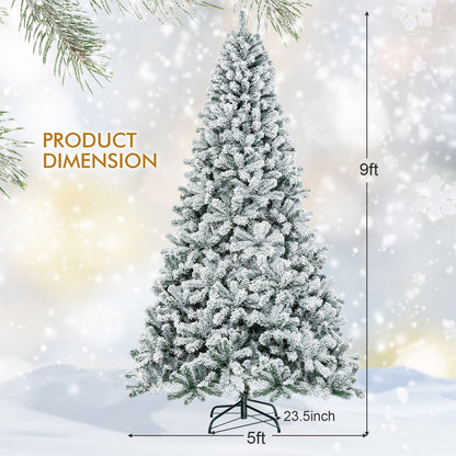 Árbol de Navidad artificial de 9 pies con bisagras y nieve artificial de primera calidad