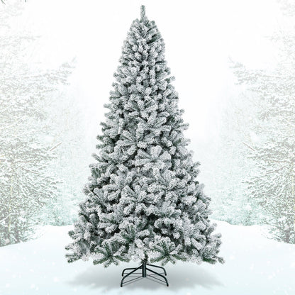 Árbol de Navidad artificial de 9 pies con bisagras y nieve artificial de primera calidad