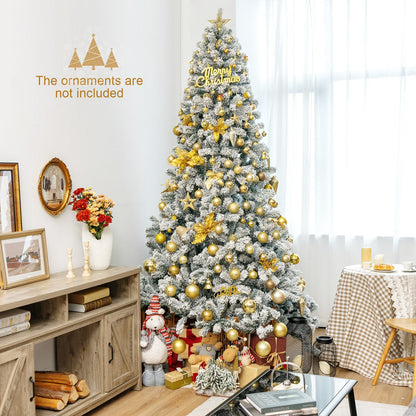 Árbol de Navidad artificial de 9 pies con bisagras y nieve artificial de primera calidad