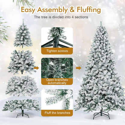 Árbol de Navidad artificial de 9 pies con bisagras y nieve artificial de primera calidad