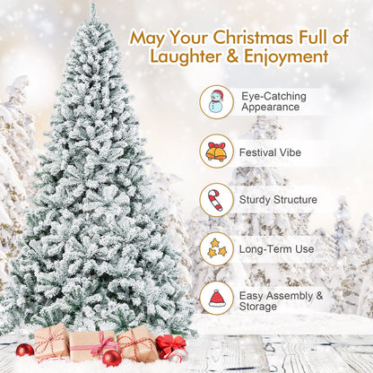 Árbol de Navidad artificial de 9 pies con bisagras y nieve artificial de primera calidad