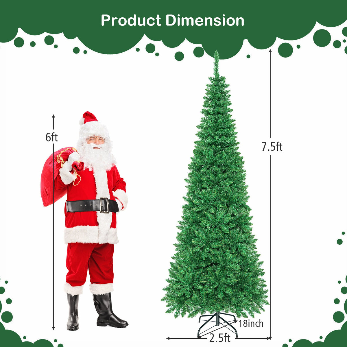 Artificial Kingswood Fir pencil Christmas tree DirectDeals, 7.5ft tall with Santa for scale on Tampa Home & Garden Store