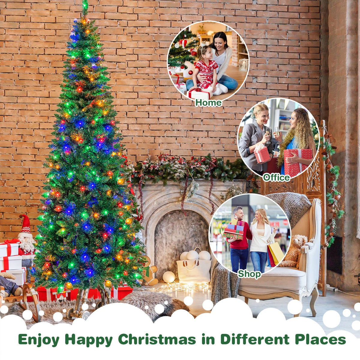 Artificial Kingswood Fir Pencil Christmas Tree by DirectDeals with multicolor lights on Tampa Home & Garden Store