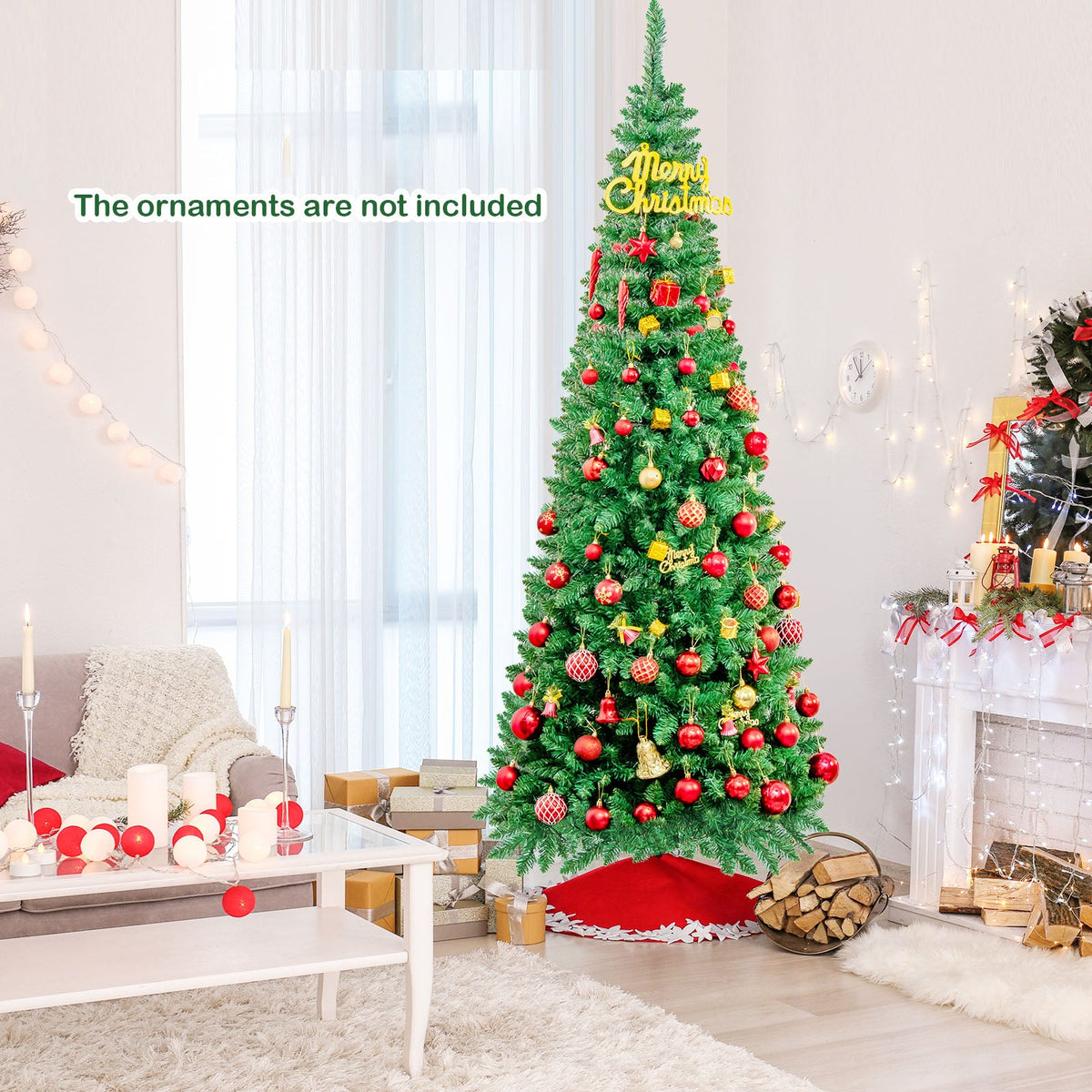 Artificial Kingswood Fir Pencil Christmas Tree DirectDeals green tree with red and gold ornaments on Tampa Home & Garden Store