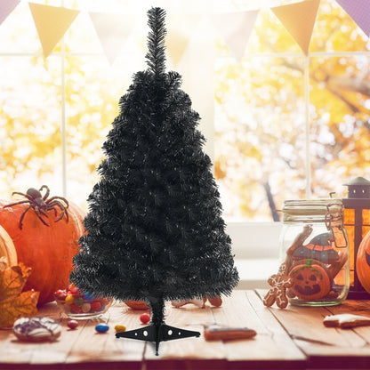 Árbol de Navidad/Halloween artificial sin luces de 3 pies con soporte de plástico - Negro