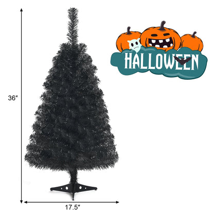 Árbol de Navidad/Halloween artificial sin luces de 3 pies con soporte de plástico - Negro