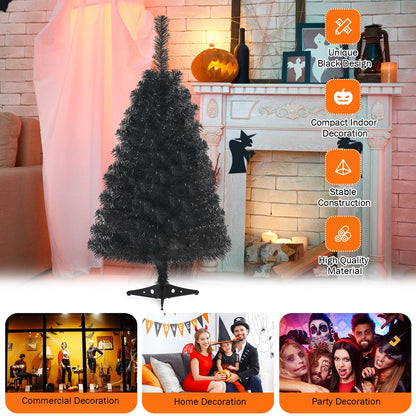 Árbol de Navidad/Halloween artificial sin luces de 3 pies con soporte de plástico - Negro