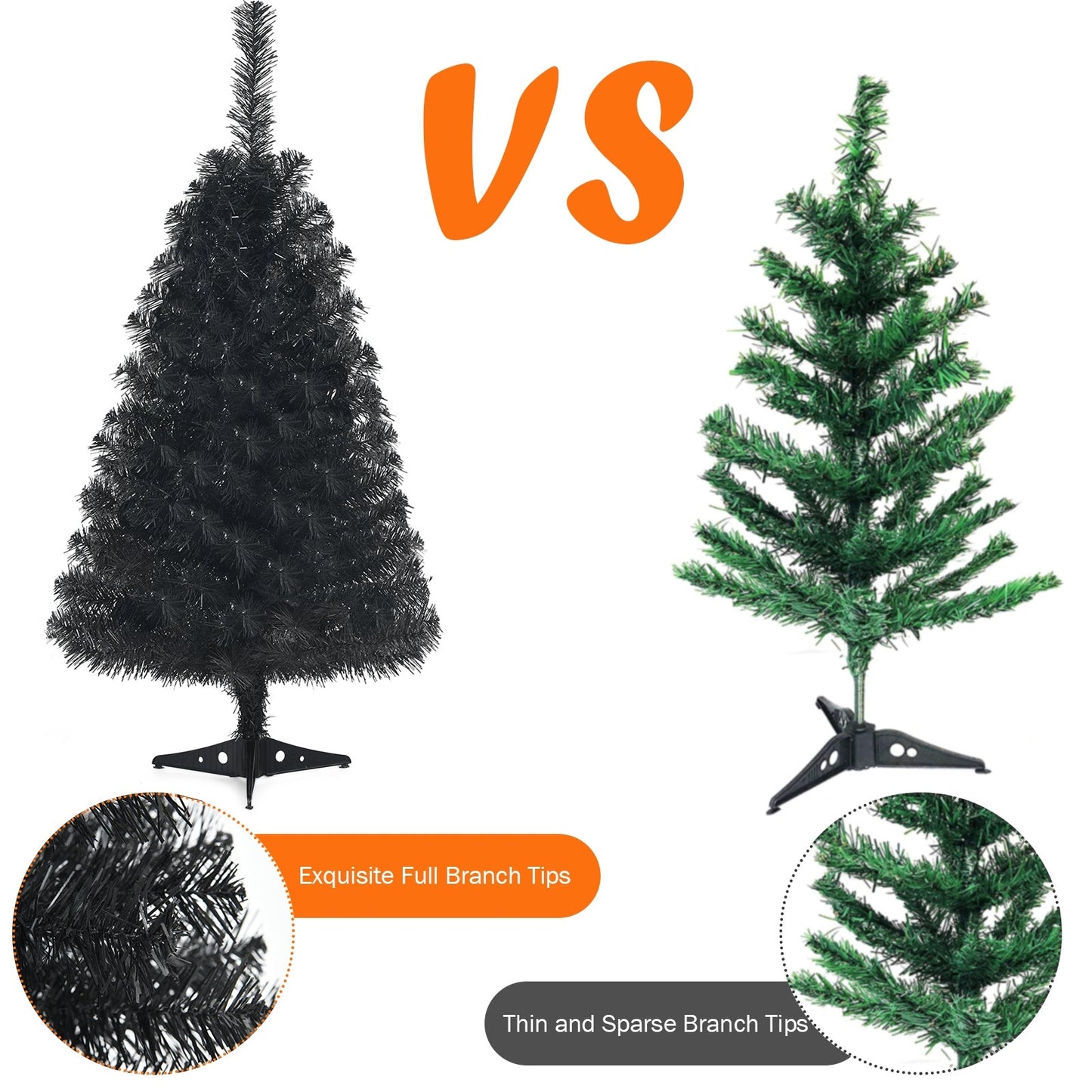 Árbol de Navidad/Halloween artificial sin luces de 3 pies con soporte de plástico - Negro