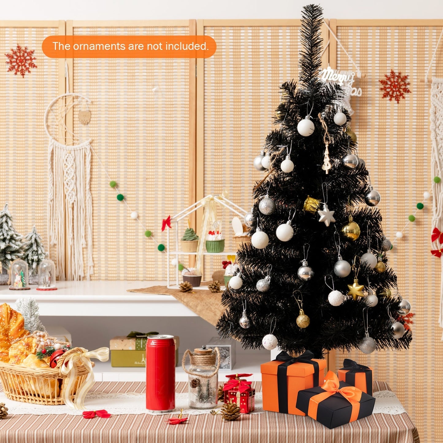 Árbol de Navidad/Halloween artificial sin luces de 3 pies con soporte de plástico - Negro