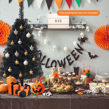 Árbol de Navidad/Halloween artificial sin luces de 3 pies con soporte de plástico - Negro