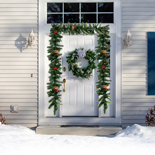 9 ft pre-lit Christmas garland with red berries and LED, DirectDeals for front door on Tampa Home & Garden Store
