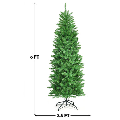 6 ft PVC hinged pre-lit artificial fir pencil Christmas tree, green with 150 lights, DirectDeals on Tampa Home & Garden Store