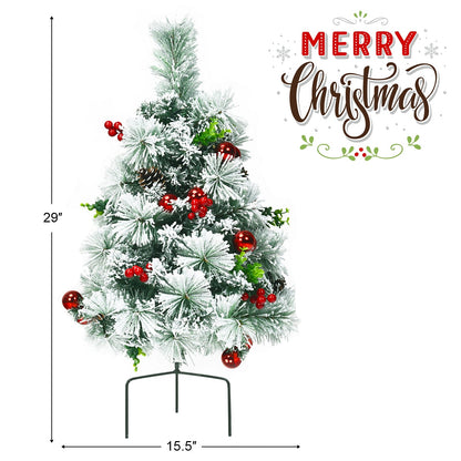 Juego de 2 árboles de Navidad de 2 pies con flocado, preiluminados, a pilas, para caminos