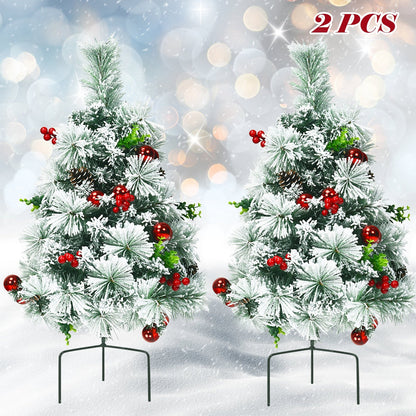 Juego de 2 árboles de Navidad de 2 pies con flocado, preiluminados, a pilas, para caminos