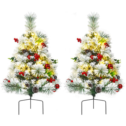 Juego de 2 árboles de Navidad de 2 pies con flocado, preiluminados, a pilas, para caminos