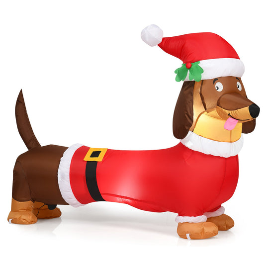5 Feet Inflatable Christmas Dog with LED Lights by DirectDeals, red body and Santa hat on Tampa Home & Garden Store