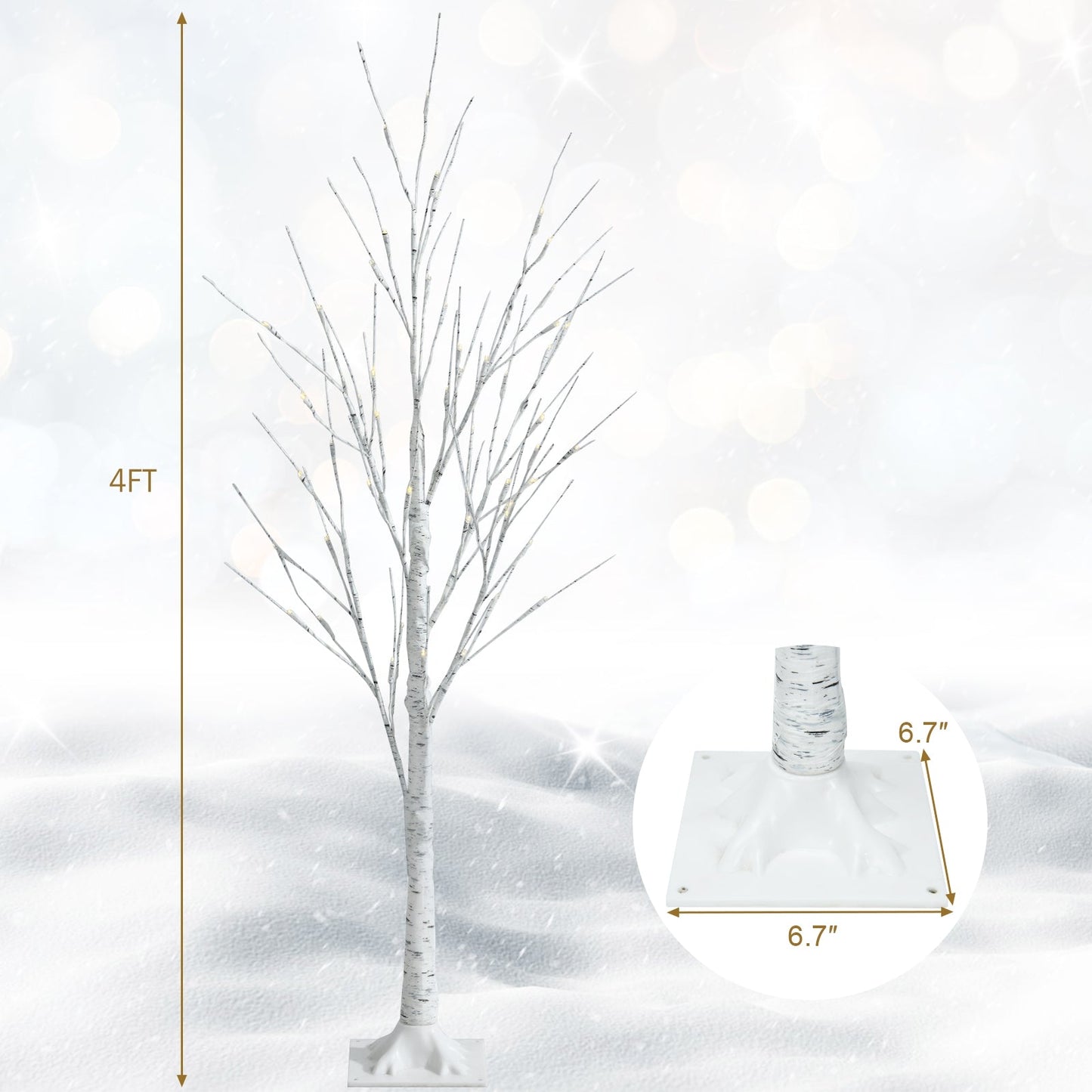 Pre-lit white birch twig tree with LED lights, 4 ft artificial tree on a square white base DirectDeals on Tampa Home & Garden Store