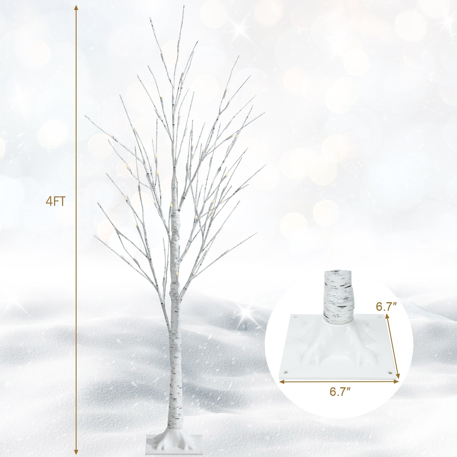 Pre-lit white birch twig tree with LED lights, 4 ft artificial tree on a square white base DirectDeals on Tampa Home & Garden Store
