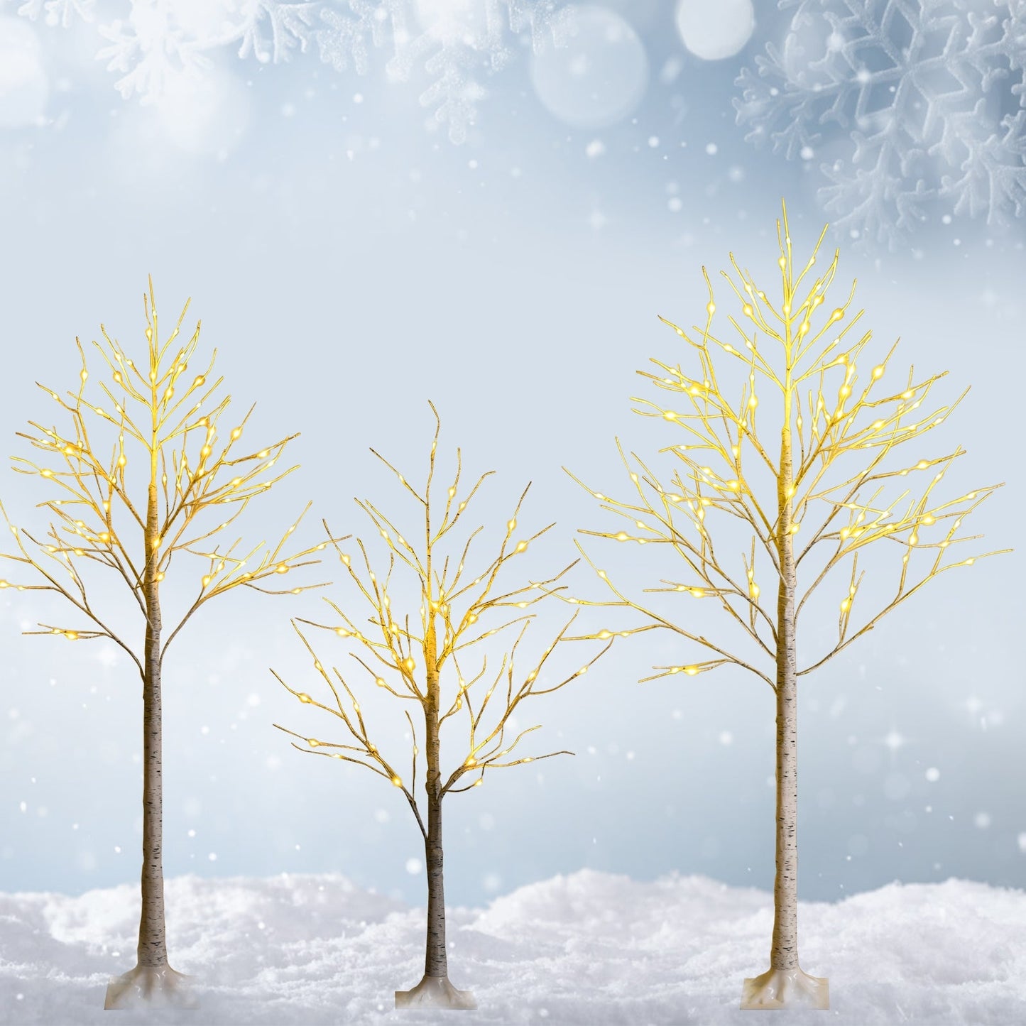 Pre-lit white twig birch trees set of 3 by DirectDeals with warm LED lights on Tampa Home & Garden Store
