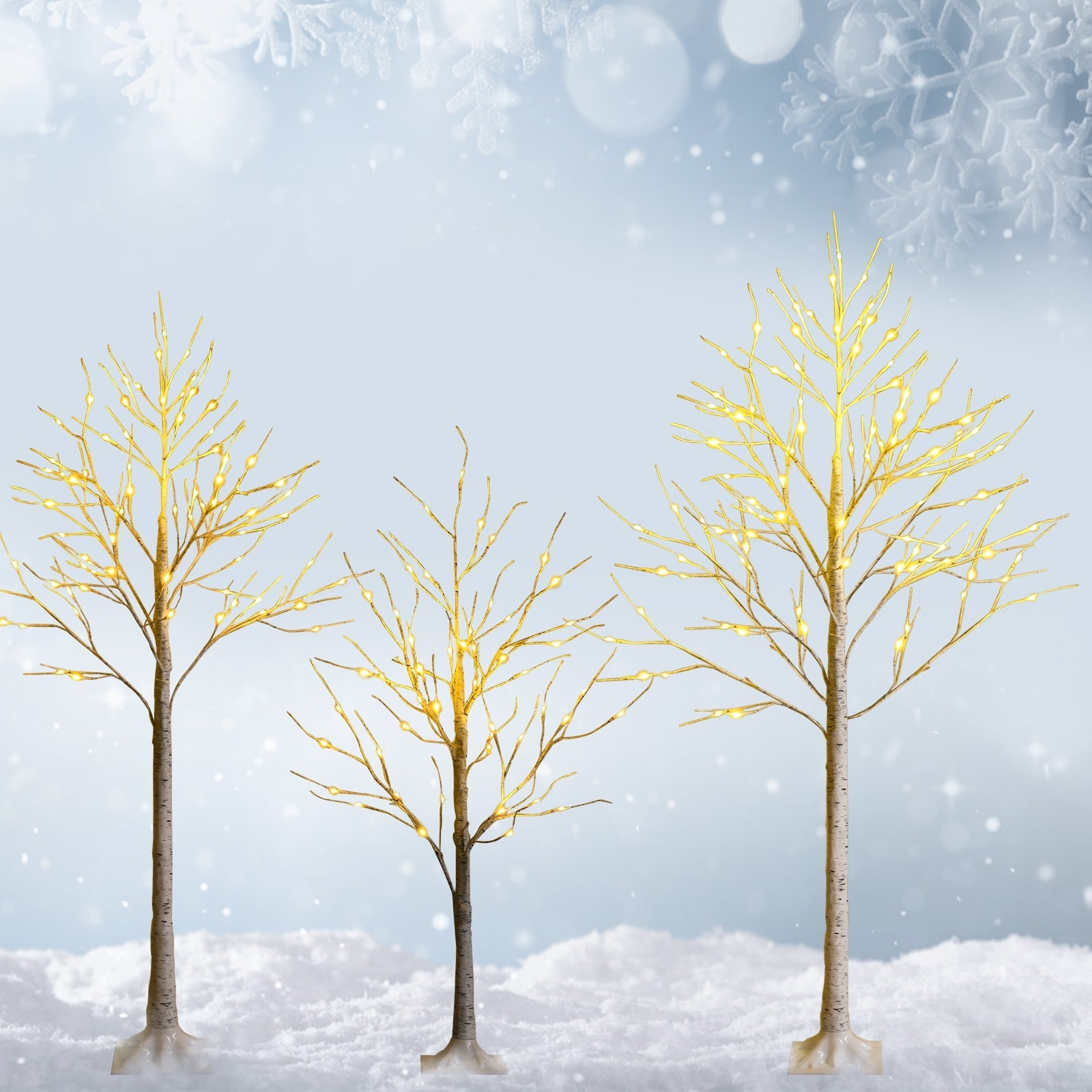 Pre-lit white twig birch trees, set of 3 with warm LED lights DirectDeals on Tampa Home & Garden Store