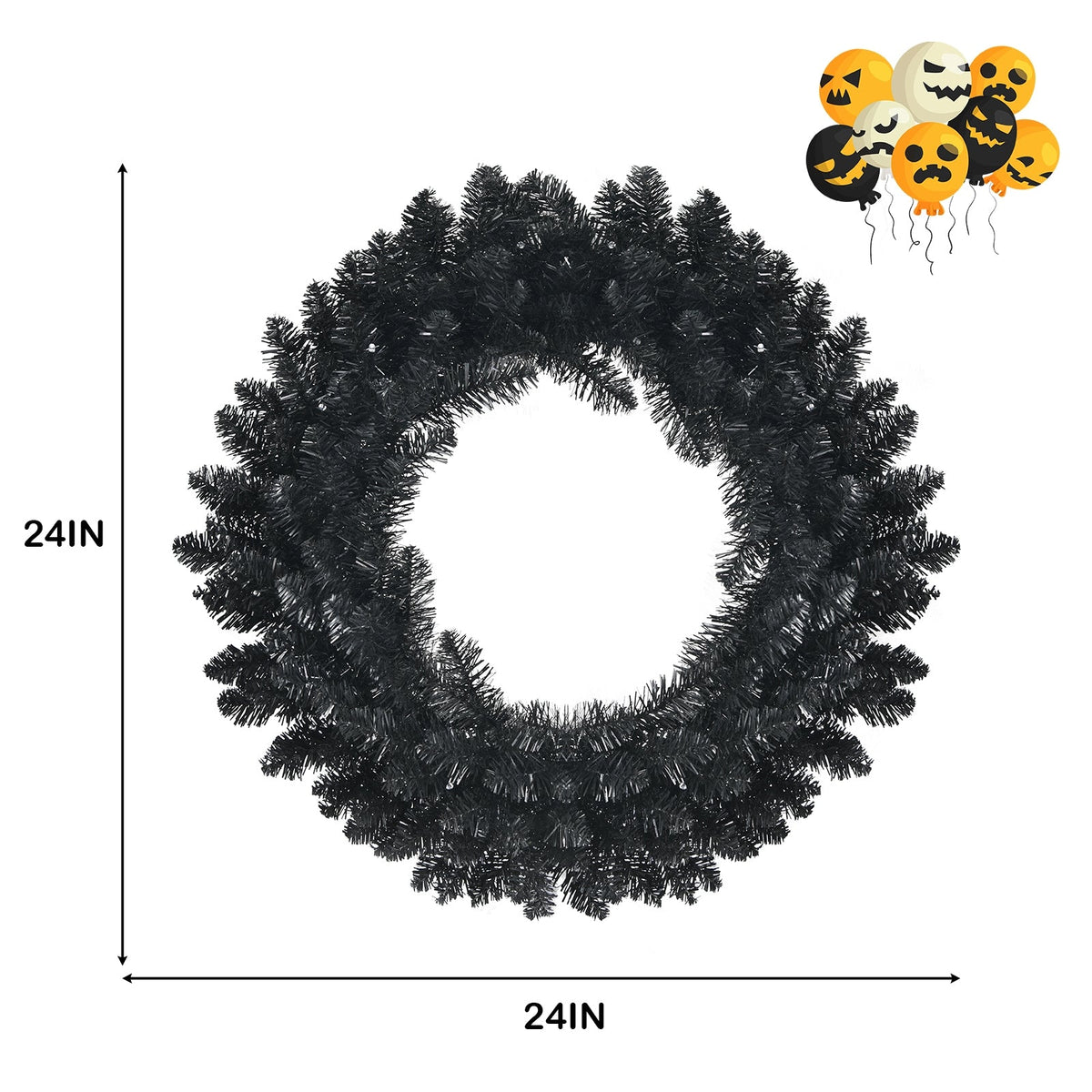 24 Inch Pre-lit Halloween Wreath with 35 purple LED lights, black artificial pine on Tampa Home & Garden Store