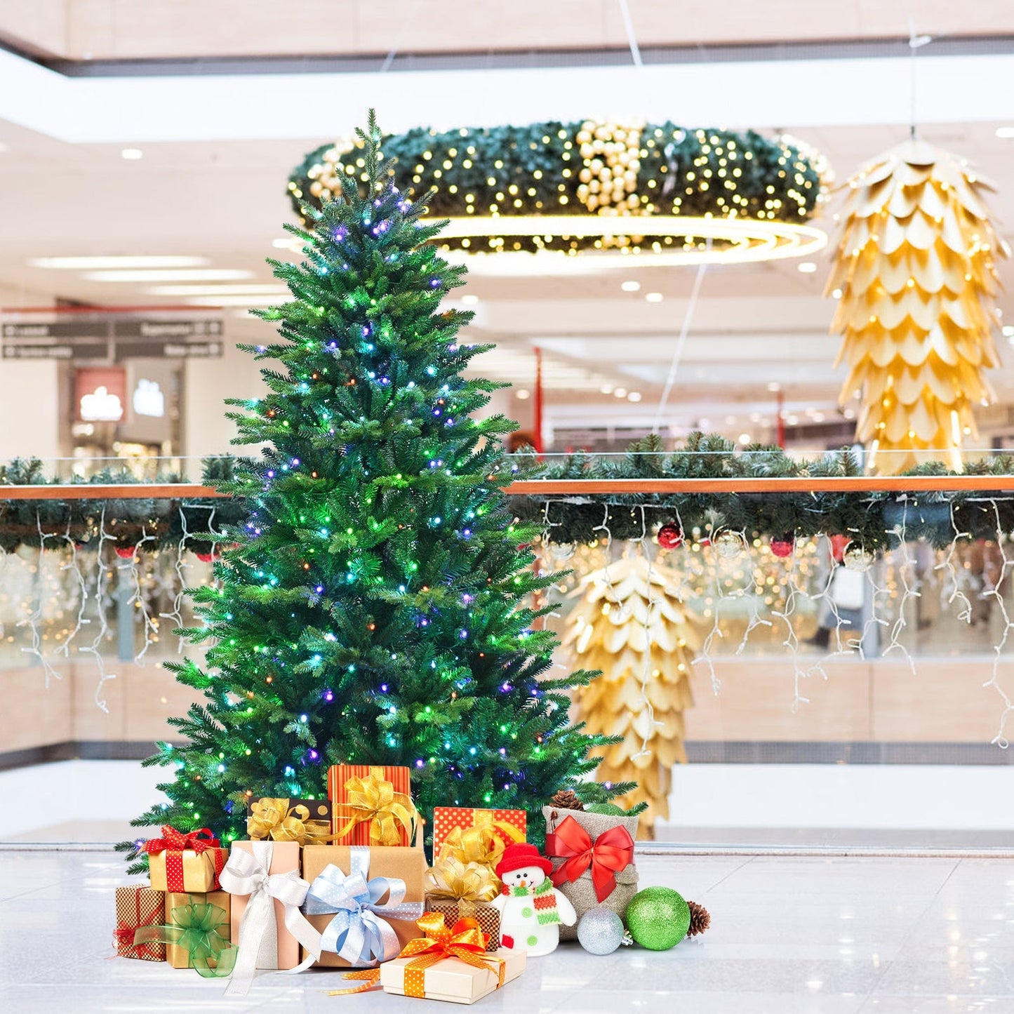 Árbol de Navidad artificial preiluminado con bisagras y luces LED controladas por aplicación - 2,1 m