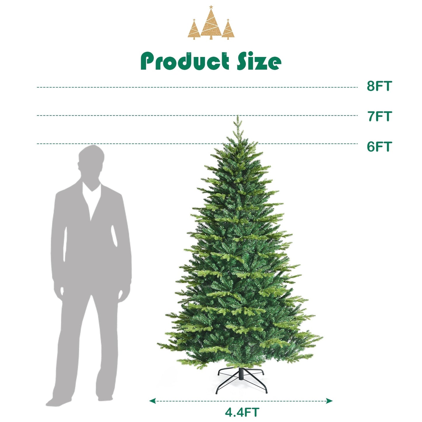 Árbol de Navidad artificial preiluminado con bisagras y luces LED controladas por aplicación - 2,1 m