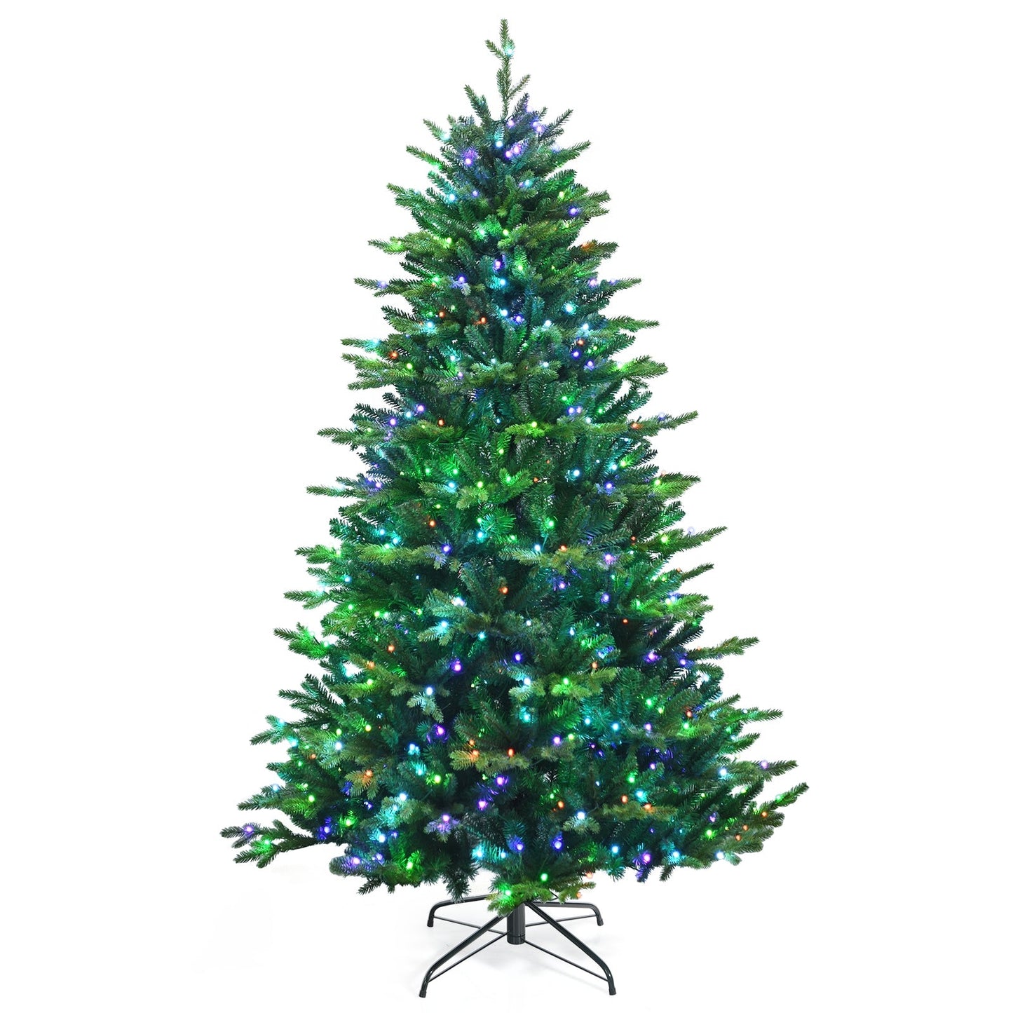 Árbol de Navidad artificial preiluminado con bisagras y luces LED controladas por aplicación - 2,1 m