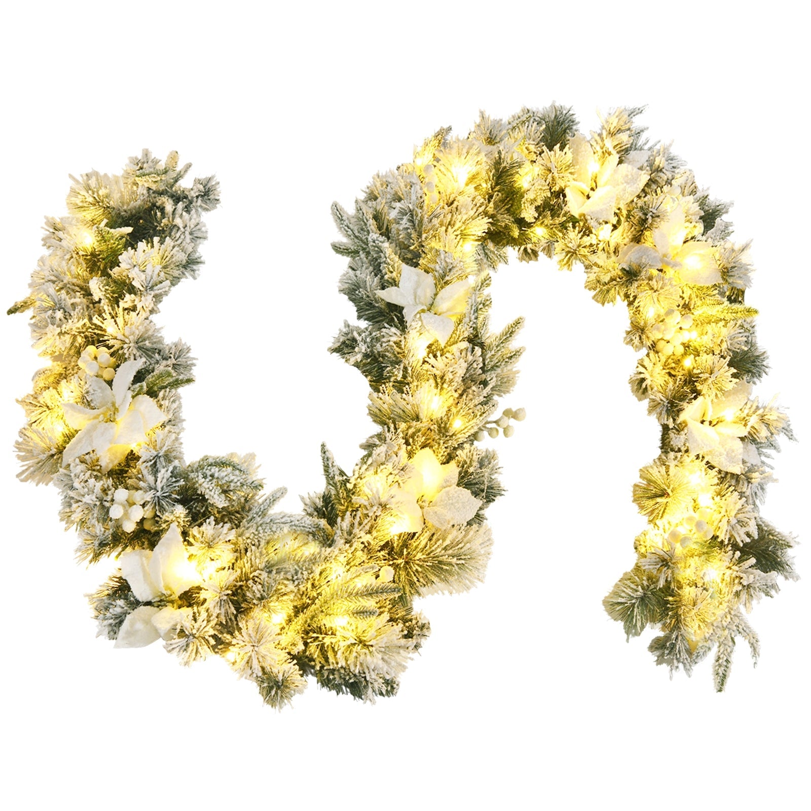 9 ft pre-lit artificial Christmas garland with 50 warm LED lights, frosted pine needles on Tampa Home & Garden Store