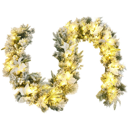 9 ft pre-lit artificial Christmas garland with 50 warm LED lights, frosted pine needles on Tampa Home & Garden Store