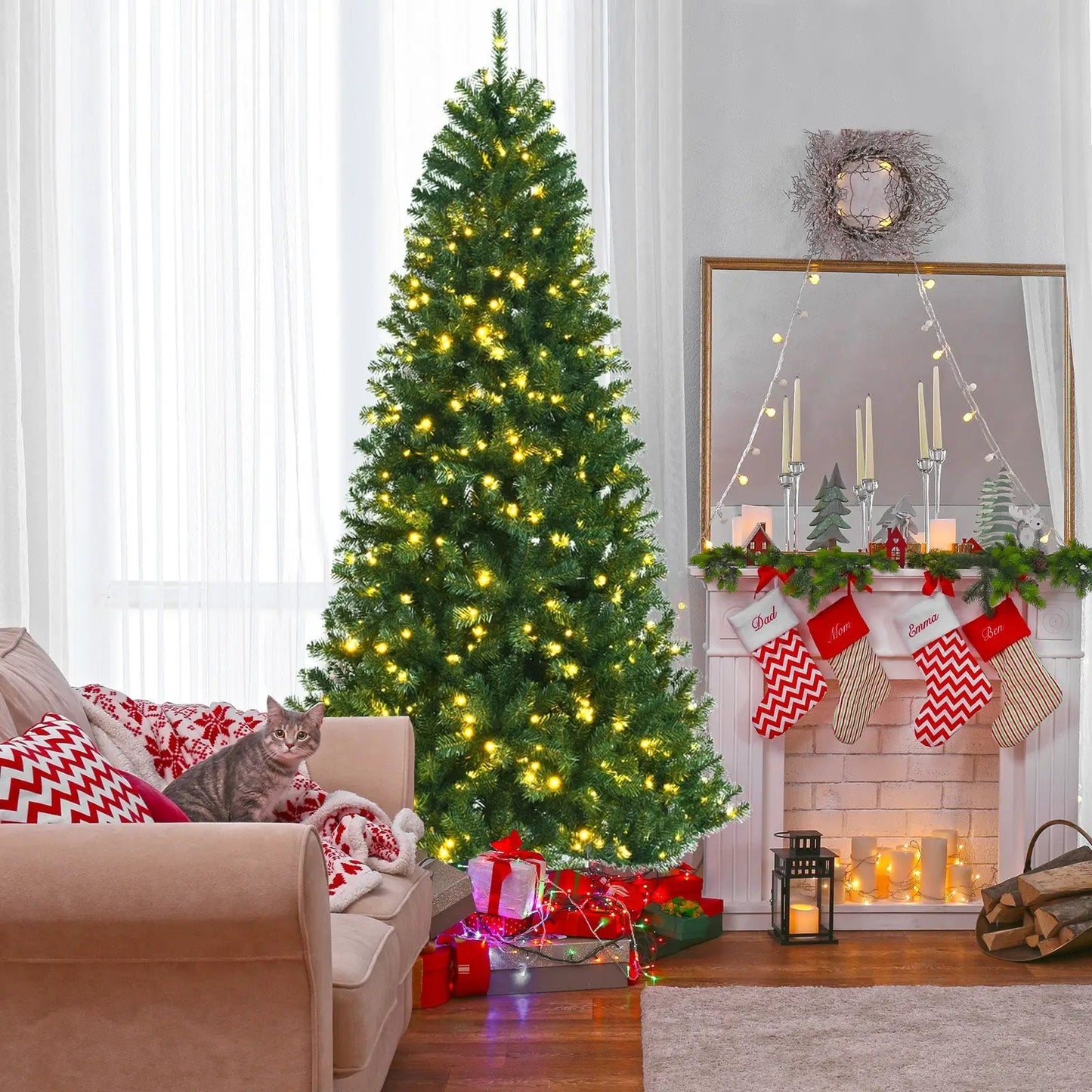 DirectDeals hinged Christmas tree with remote color-changing LED lights, artificial branches on Tampa Home & Garden Store