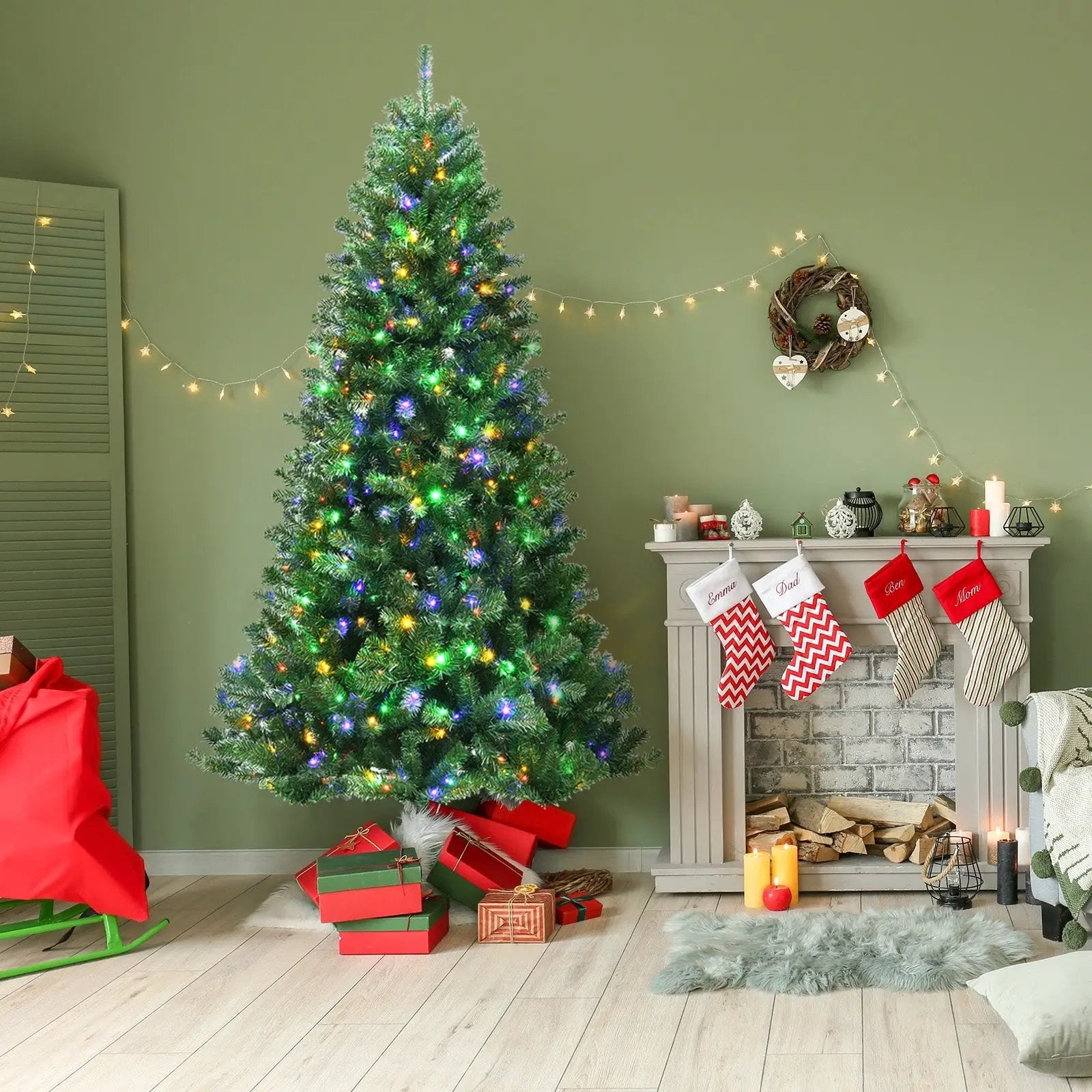 Artificial Hinged Christmas Tree by DirectDeals with remote-controlled color-changing LED lights on Tampa Home & Garden Store