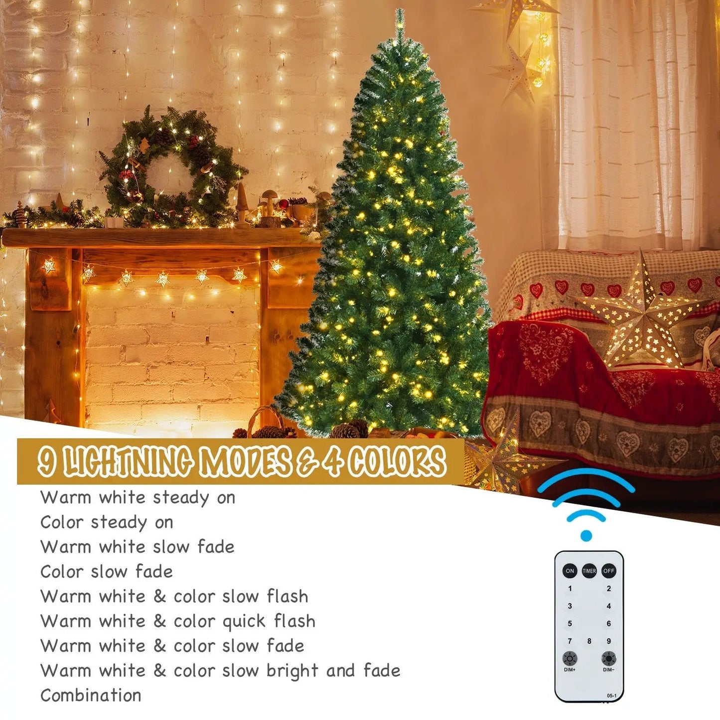 Artificial Hinged Christmas Tree with remote-controlled color-changing LED lights, green pine on Tampa Home & Garden Store