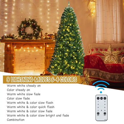 Artificial Hinged Christmas Tree with remote-controlled color-changing LED lights, green pine on Tampa Home & Garden Store