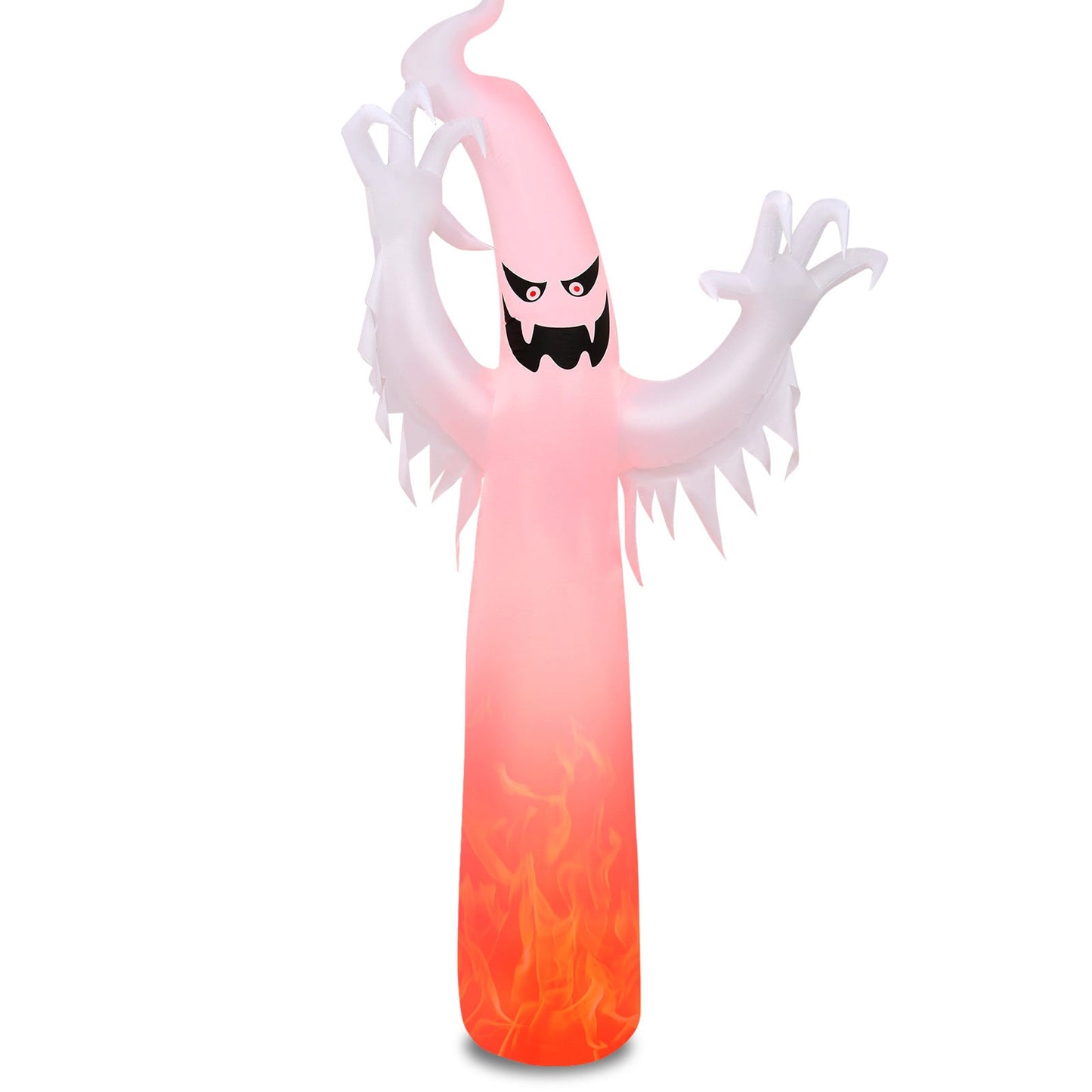 12-foot Halloween inflatable decoration pink ghost with white clawed arms and built-in LED lights flaming base on Tampa Home & Garden Store