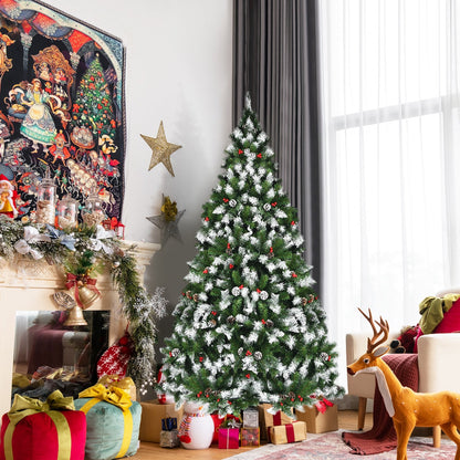 Árbol de Navidad nevado preiluminado con bayas rojas y luces LED - 1.83 m