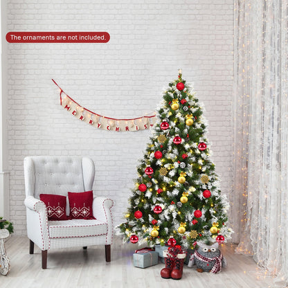 Árbol de Navidad nevado preiluminado con bayas rojas y luces LED - 1.83 m