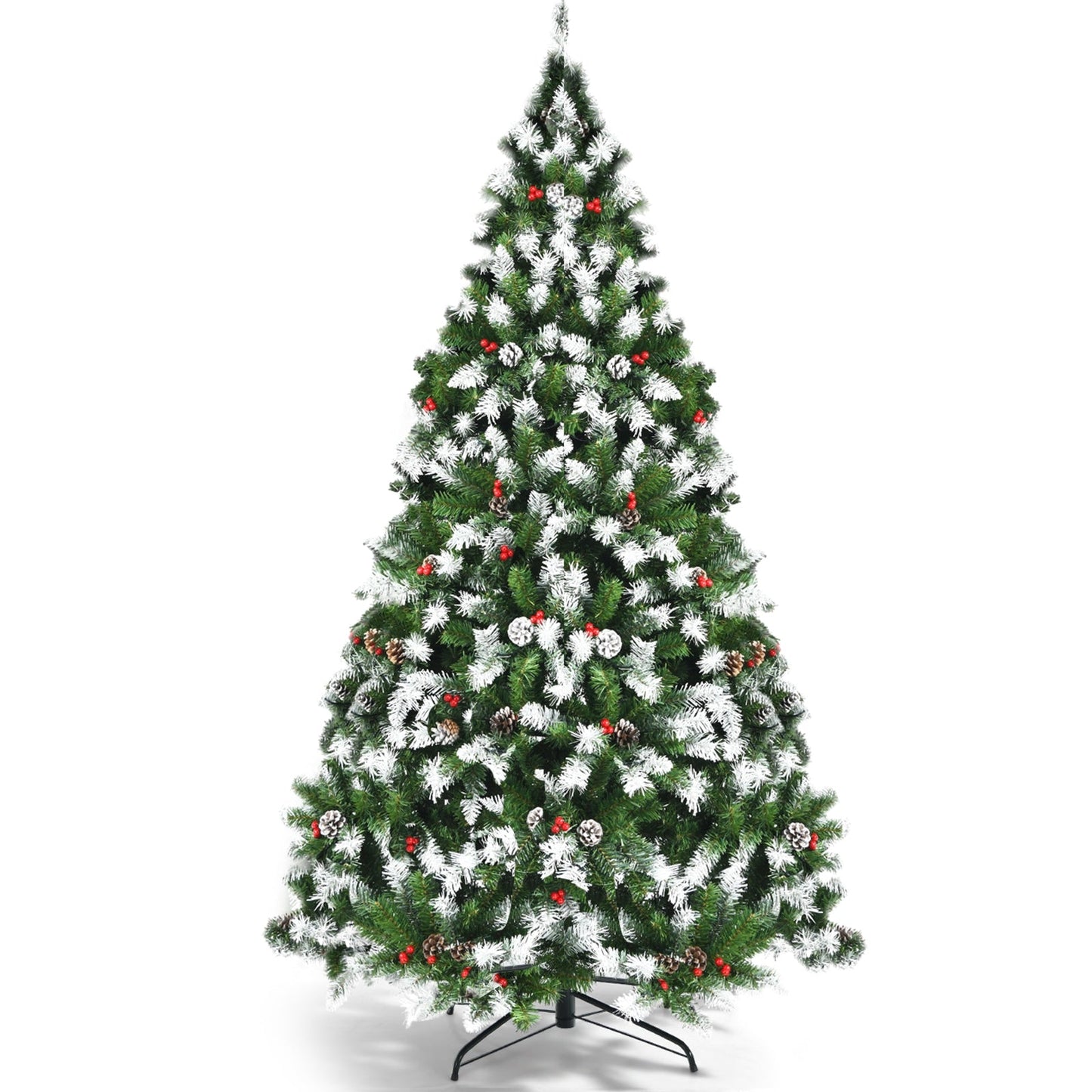 Árbol de Navidad nevado preiluminado con bayas rojas y luces LED - 1.83 m