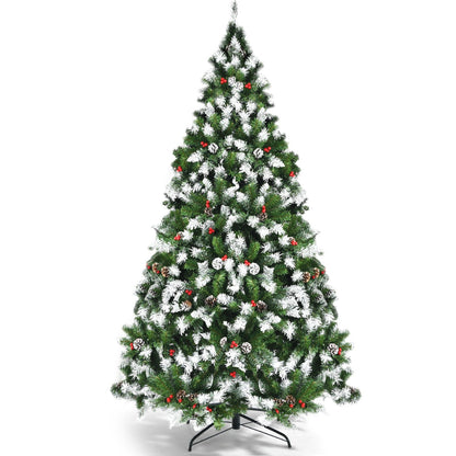 Árbol de Navidad nevado preiluminado con bayas rojas y luces LED - 1.83 m