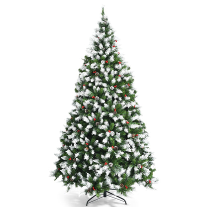 Árbol de Navidad nevado preiluminado con bayas rojas y luces LED - 1.83 m