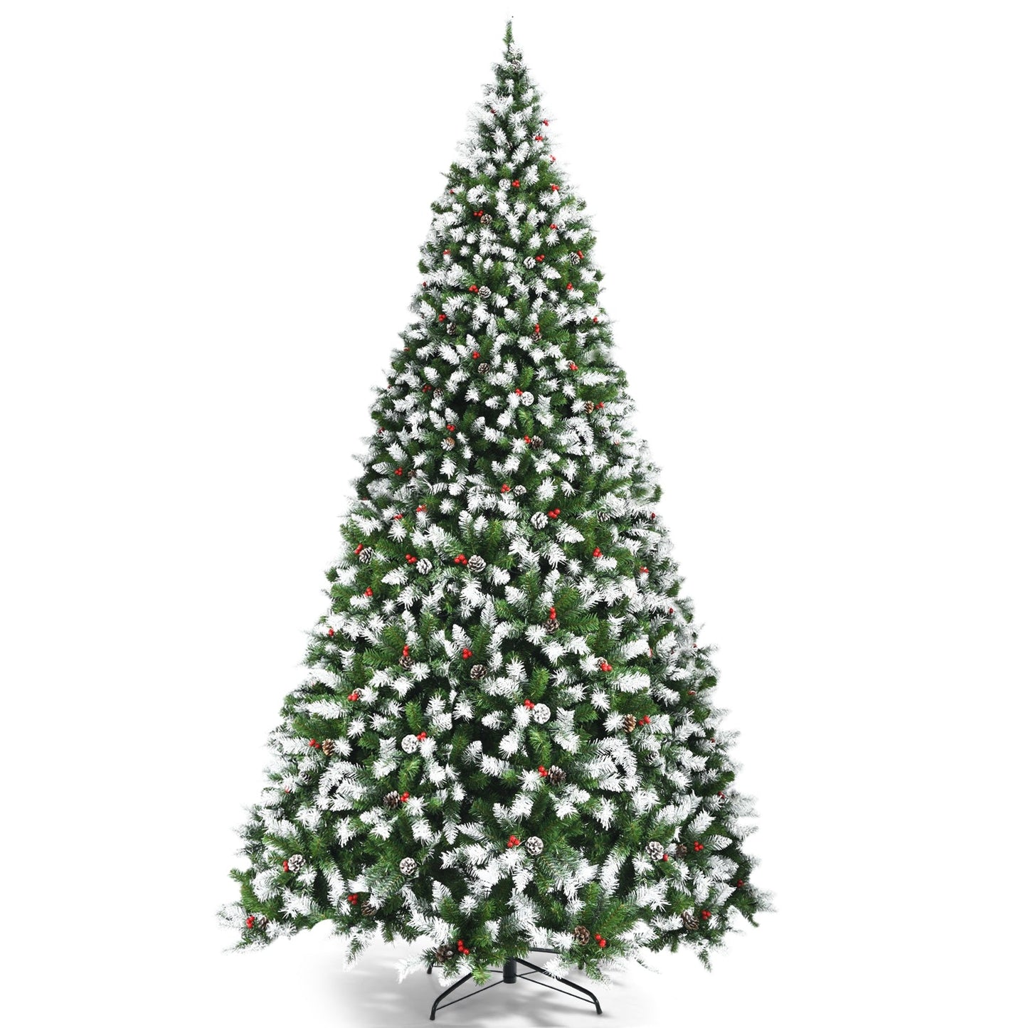 Árbol de Navidad nevado preiluminado con bayas rojas y luces LED - 1.83 m