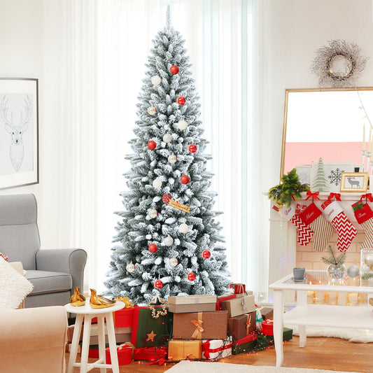 Snow-Flocked Hinged Artificial Christmas Pencil Tree with Mixed Tips-7.5 ft - Tampa Home & Garden Store