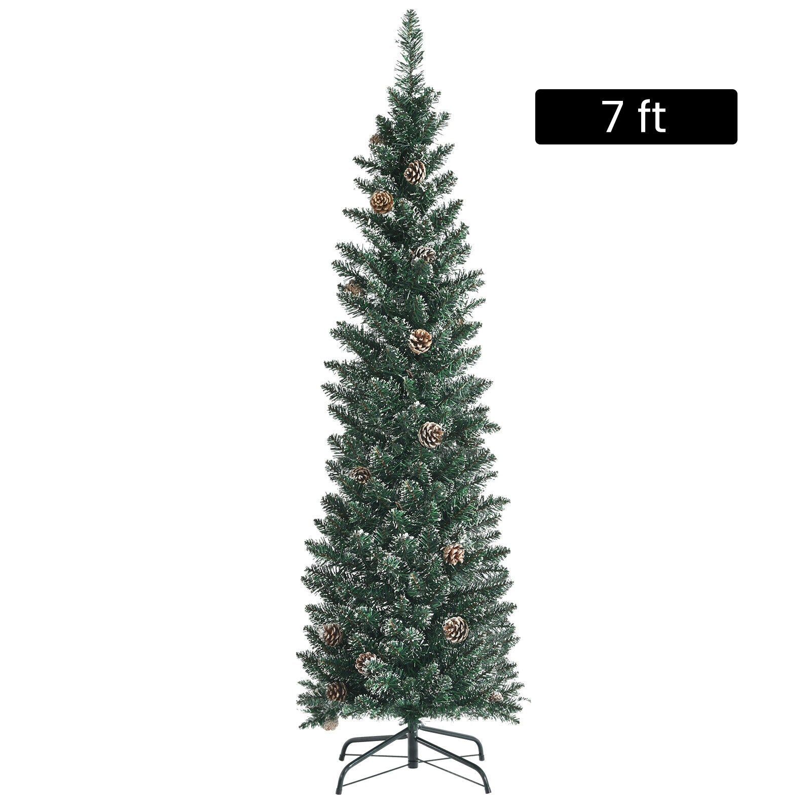 Snowy artificial pencil Christmas tree with pine cones, 7 ft tall, DirectDeals on Tampa Home & Garden Store