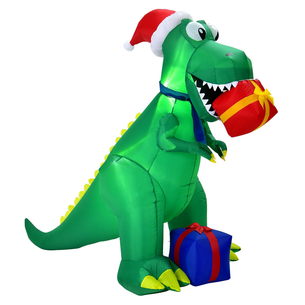6 Feet Christmas Inflatable Dinosaur green with Santa hat holding red gift DirectDeals on Tampa Home & Garden Store
