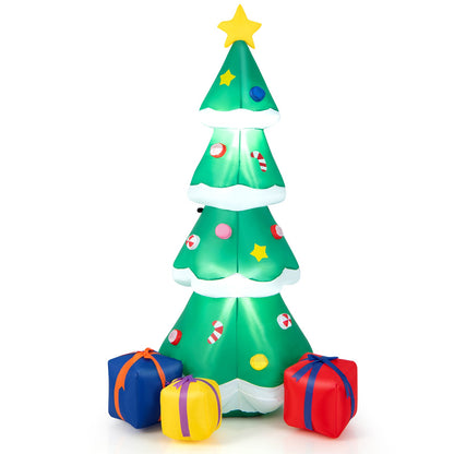 6 ft inflatable Christmas tree with star topper, candy cane ornaments, 3 gift boxes at base on Tampa Home & Garden Store