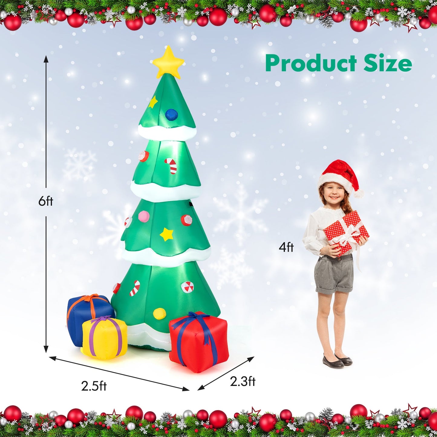 6 ft inflatable Christmas tree DirectDeals with star topper; 3 gift boxes on Tampa Home & Garden Store