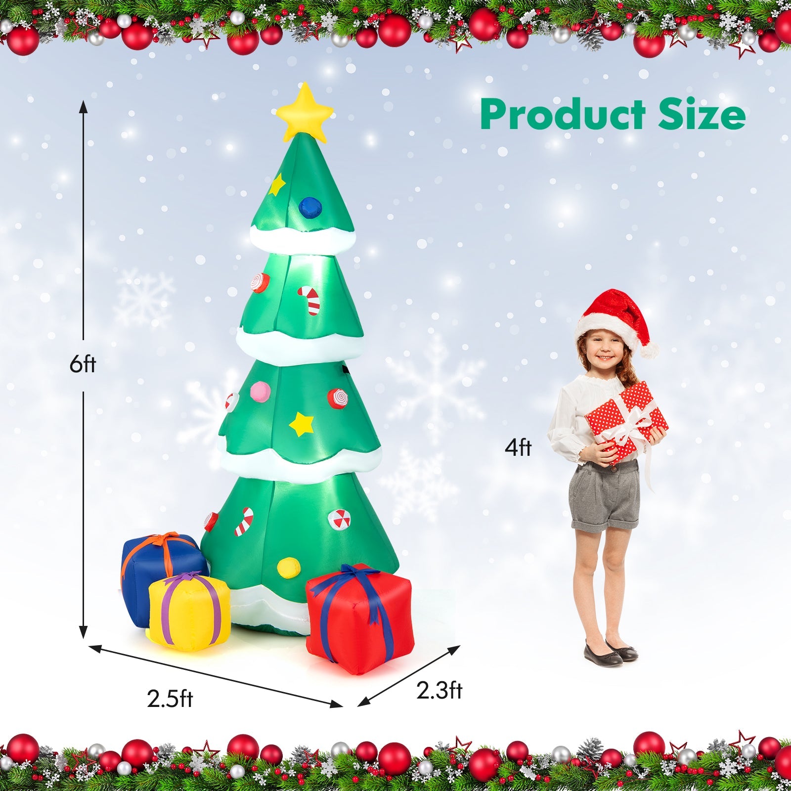 6 ft inflatable Christmas tree DirectDeals with star topper; 3 gift boxes on Tampa Home & Garden Store